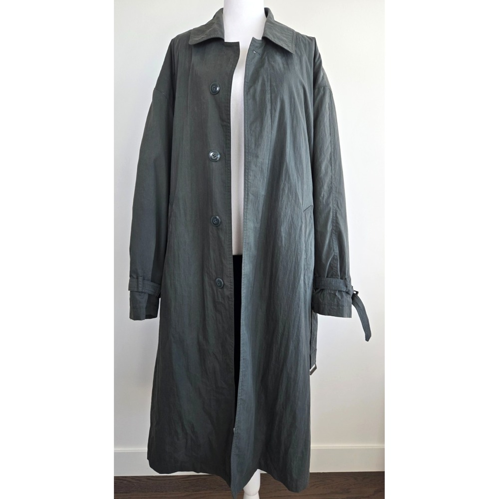 Vintage Christian Dumas Trench Coat Removable Quilted Lined w/ Belt Green Sz 38